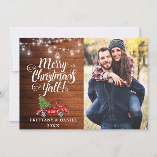 メリークリスマスY'all Lightsウッドトラック写真 シーズンカード (正面)