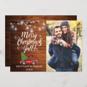 メリークリスマスY'all Lightsウッドトラック写真 シーズンカード (正面/裏面)