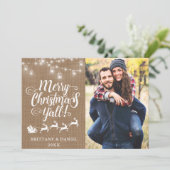 メリークリスマスY'all Lights Burlapカップルの写真 シーズンカード (スタンド正面)