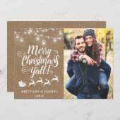 メリークリスマスY'all Lights Burlapカップルの写真 シーズンカード (正面/裏面)