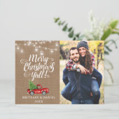 メリークリスマスY'all Lights Burlapトラックの写真 シーズンカード (スタンド正面)