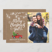メリークリスマスY'all Lights Burlapトラックの写真 シーズンカード (正面/裏面)