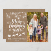 メリークリスマスY'all Lights Burlapファミリーフォト シーズンカード (正面/裏面)