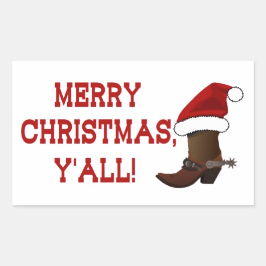 メリークリスマスY'all - Santa Boot (White Back) 長方形シール (正面)