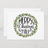 メリークリスマスY'all Waterカラーリース シーズンポストカード (正面/裏面)