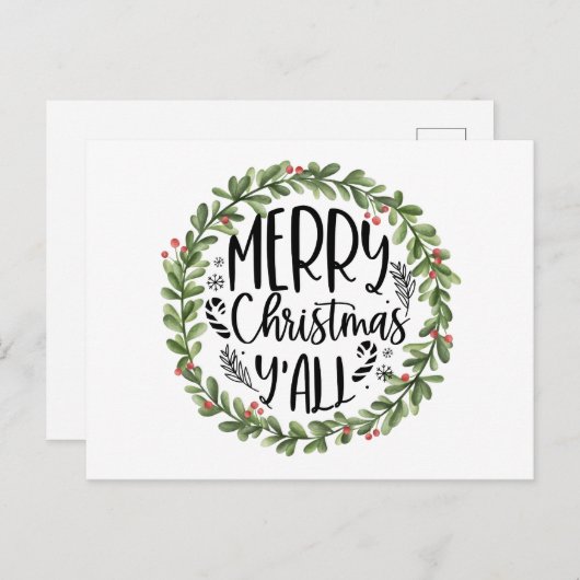 メリークリスマスY'all Waterカラーリース シーズンポストカード (正面/裏面)