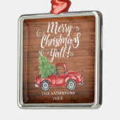 メリークリスマスY'all Wood Red Truck Square メタルオーナメント (左)
