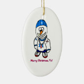 メリークリスマスYoの話し手の雪だるま セラミックオーナメント (右)