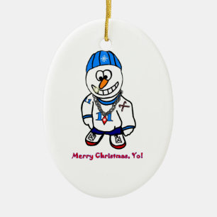 メリークリスマスYoの話し手の雪だるま セラミックオーナメント