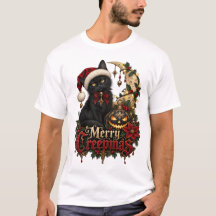 メリークリークマス ゴシック黒猫Tシャツ