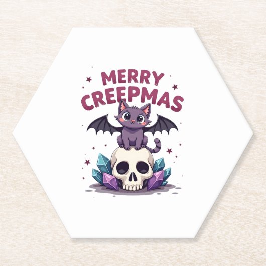 メリークリークマス 猫 パステルゴス クリスマス ドクロ Tシャツ ペーパーコースター (正面)