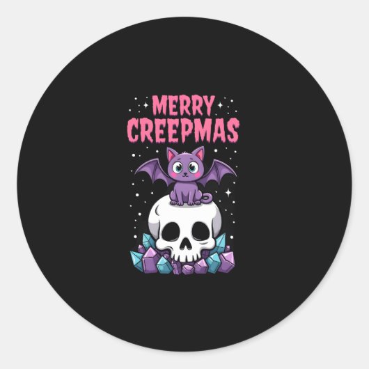 メリークリークマス 猫 パステルゴス クリスマス ドクロ Tシャツ ラウンドシール (正面)