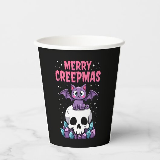 メリークリークマス 猫 パステルゴス クリスマス ドクロ Tシャツ 紙コップ (正面)