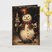 メリークリープクリスマス スプーキースノーマン ゴシック ヴィンテージ カード (黄色い花)