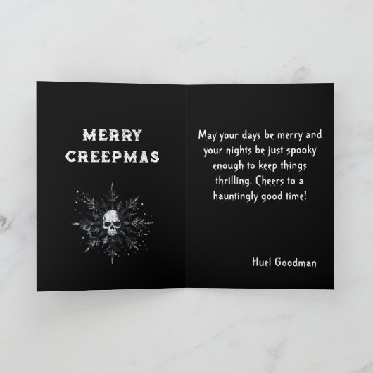 メリークリープクリスマス 不気味な雪だるま ゴシック ヴィンテージ カード (内部)