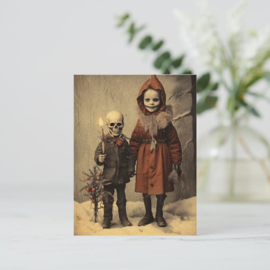 メリークレプマス不気味骨格ゴシックヴィンテージ ポストカード (スタンド正面)