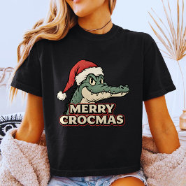 メリークロコクリスマス - レトロ ヴィンテージ サンタ クロコダイル クリスマス Tシャツ