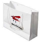 メリークールクリスマスの旗を掲げた飛行機 ラージペーパーバッグ (正面アングル)