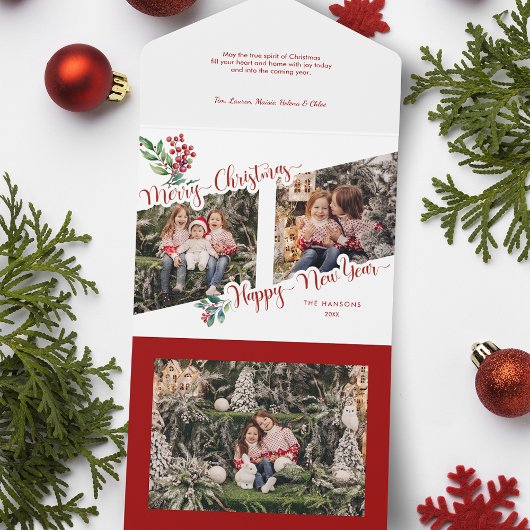 メリークールクリスマス書道ホリー2 – 写真 オールインワン招待状