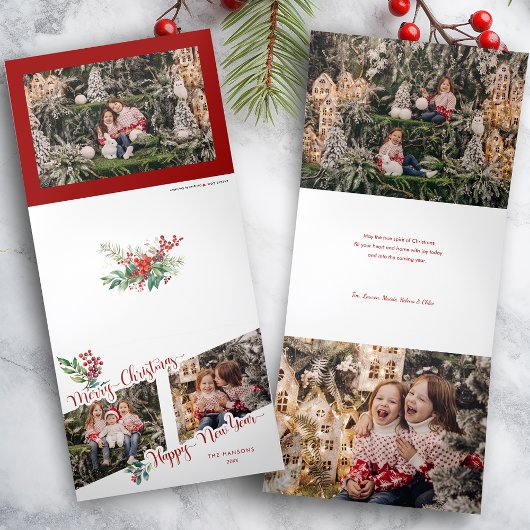 メリークールクリスマス書道ホリー2 – 写真 三つ折りクリスマスカード