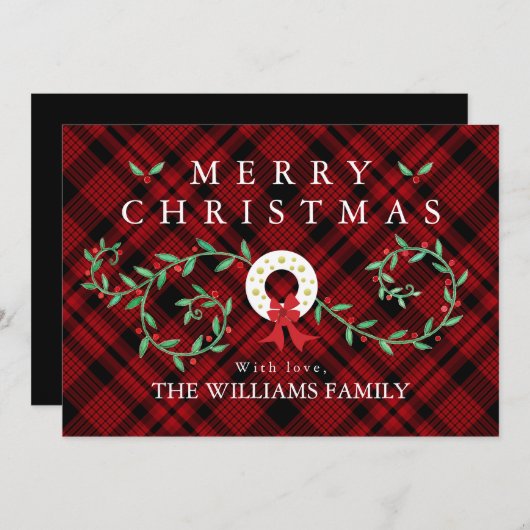 メリーク素朴リスマスリースレッドプレイドファミリー シーズンカード (正面/裏面)
