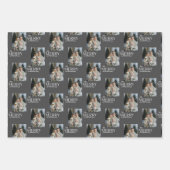 メリーグモダンレストライプイ写真クリスマスホリデー ラッピングペーパーシート (正面3)