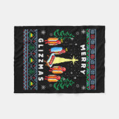 メリーグリズマス おもしろい クリスマス ださいセーター グリズィー フリースブランケット (正面(横))