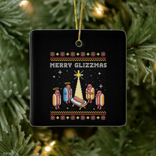 メリーグリズマス アグリー クリスマス ホットドッグ クリスマス セラミックオーナメント (ツリー)