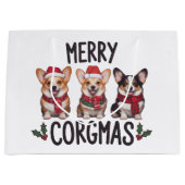 メリーコーギスマス サンタ帽子 クリスマス コーギー 犬ママ ラージペーパーバッグ (正面)
