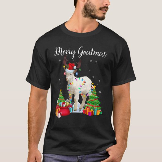 メリーゴートマス ヤギ クリスマス トナカイ サンタ ヤギ Tシャツ (正面)