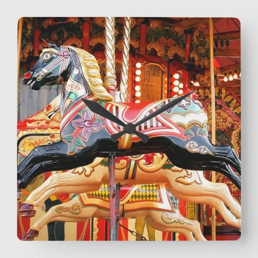 メリーゴーラウンドの馬 スクエア壁時計 (正面)
