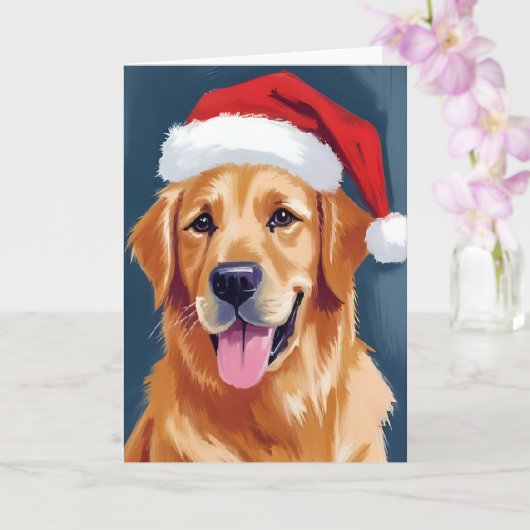 メリーゴールデンレトリバー | サンタ帽子の犬のクリスマス カード (蘭)