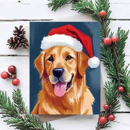 メリーゴールデンレトリバー | サンタ帽子の犬のクリスマス シーズンポストカード