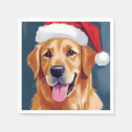 メリーゴールデンレトリバー | サンタ帽子の犬のクリスマス スタンダードカクテルナプキン