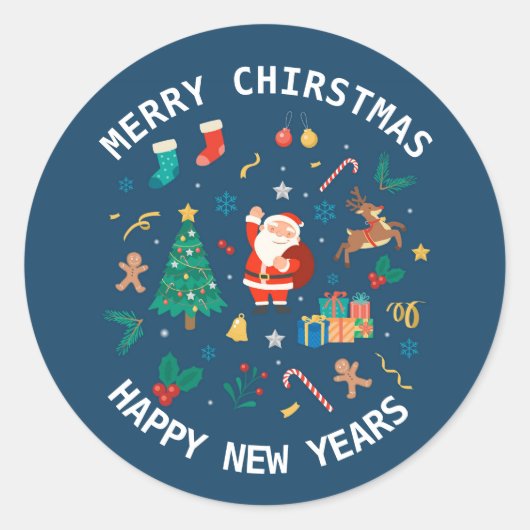 メリーサンタディア雪だるまクリスマスヴィンテージ ラウンドシール (正面)