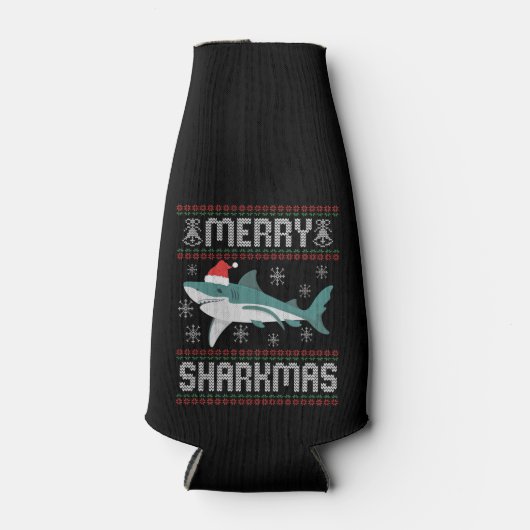 メリーシャークマスおもしろいクリスマスシャーク醜いセーター ボトルクーラー (正面)