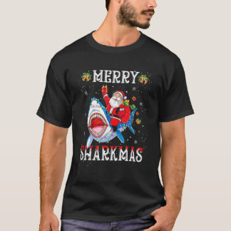 メリーシャークマスサンタライドシャークデングクリスマスリグ Tシャツ