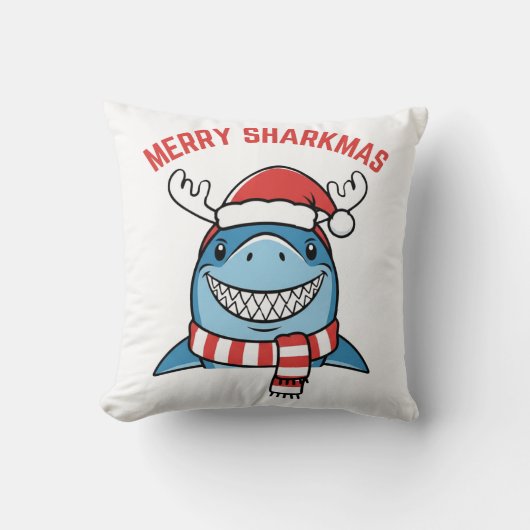 メリーシャークマス 面白いクリスマスのサメ クッション (正面)