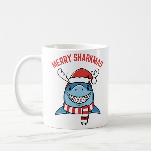 メリーシャークマス 面白いクリスマスのサメ コーヒーマグカップ (左)