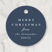 メリーシンプルクリスマスのネイビーパーソナライズされたブルー フェイバータグ (正面)