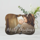 メリーシンプルクリスマスの白い脚本撮モダン影 シーズンカード (スタンド正面)