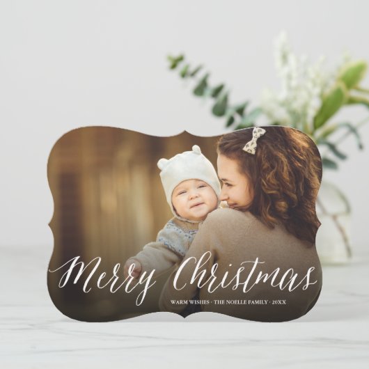 メリーシンプルクリスマスの白い脚本撮モダン影 シーズンカード (スタンド正面)