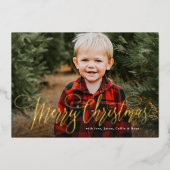 メリーシンプルクリスマスの緑の写真家族 箔シーズンカード (正面)