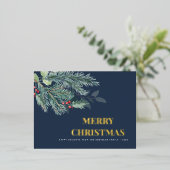 メリーシンプルクリスマスの葉のホリデーカード 箔シーズンポストカード (立ち正面)