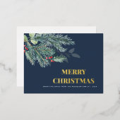メリーシンプルクリスマスの葉のホリデーカード 箔シーズンポストカード (正面/裏面)