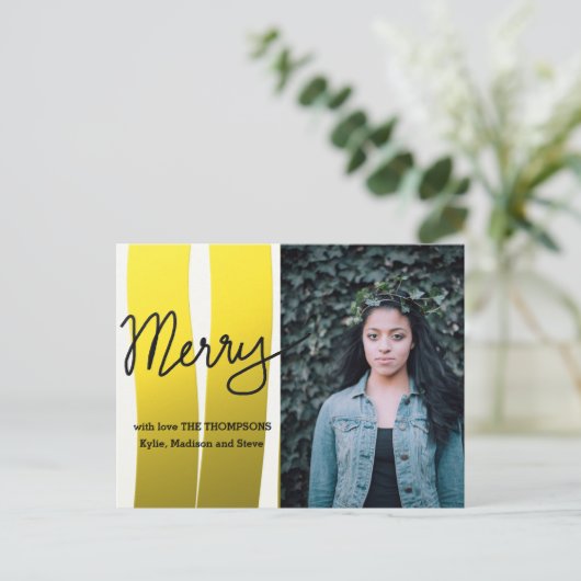 メリースクリプモダント金ゴールドストライプ休日の写真 シーズンポストカード (スタンド正面)