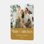 メリースタイリッシュエレガントクリスマス家族の写真金ゴールド メタルオーナメント (正面左)