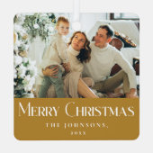メリースタイリッシュエレガントクリスマス家族の写真金ゴールド メタルオーナメント (裏面)