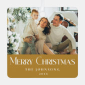 メリースタイリッシュエレガントクリスマス家族の写真金ゴールド メタルオーナメント (正面)