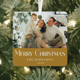 メリースタイリッシュエレガントクリスマス家族の写真金ゴールド メタルオーナメント